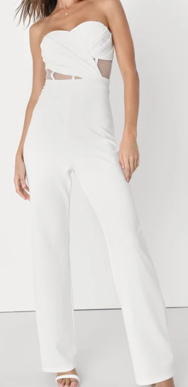 LULU'S SZ M Surely Stunning Ivory Off White Strapless Bustier Jumpsuit NEW 0B16